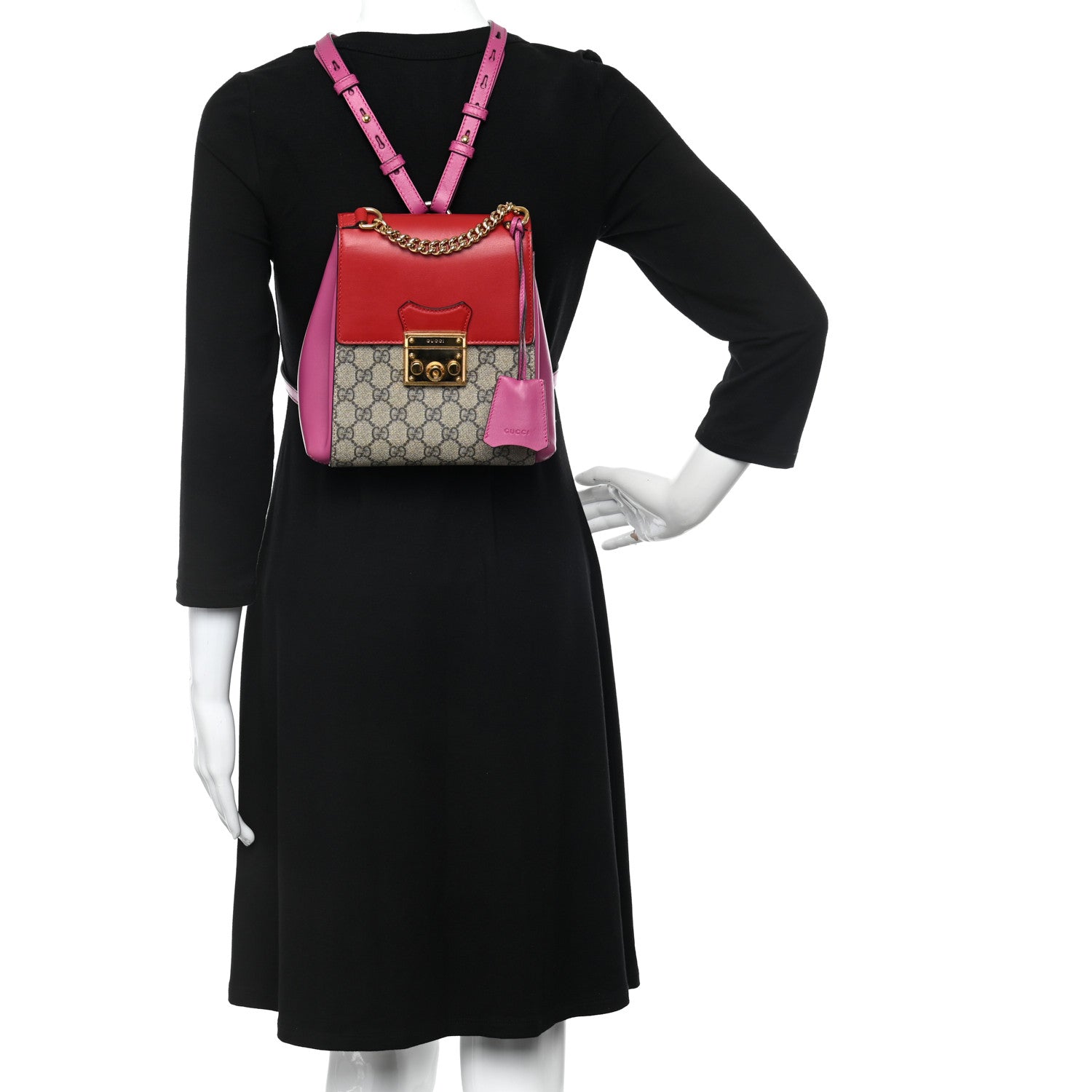 Gucci GG Supreme Monogram Calfskin Padlock Backpack Beige Hibiscus Red New Rosette 2 of 10