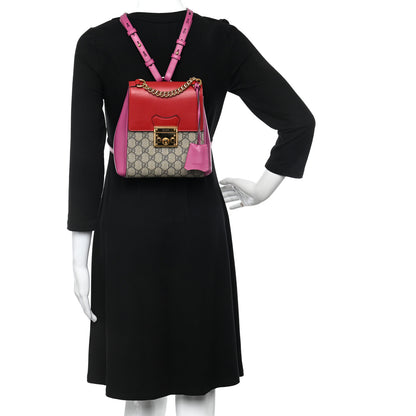 Gucci GG Supreme Monogram Calfskin Padlock Backpack Beige Hibiscus Red New Rosette 2 of 10