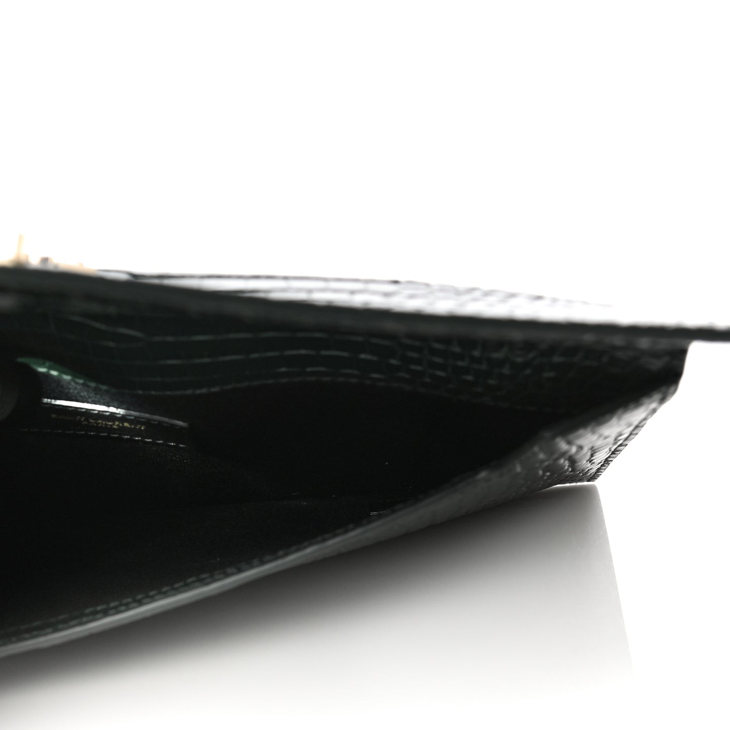 Calfskin Crocodile Embossed Uptown Monogram Clutch Dark Green
