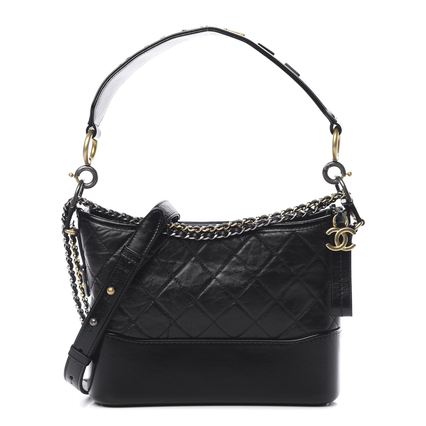 Aged Calfskin Quilted Small Gabrielle Hobo Black