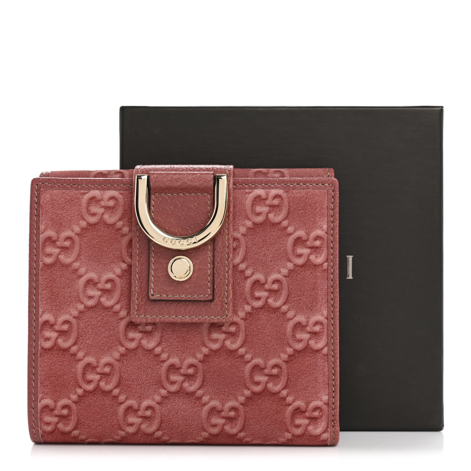 Gucci Suede Monogram Abbey Compact Wallet Pink 10 of 10