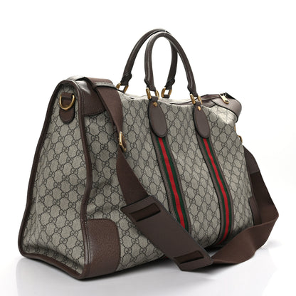 Gucci Soft GG Supreme Monogram Textured Dollar Calfskin Web Large Ophidia Carry-On Duffle Bag Beige Ebony New Acero 3 of 12