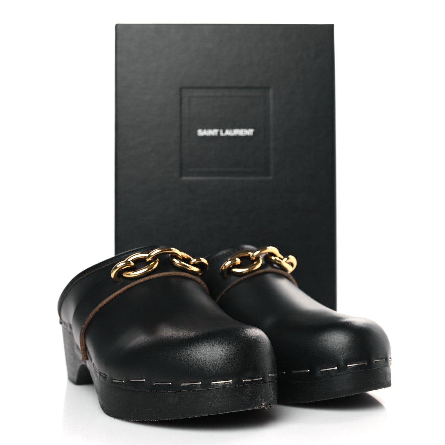 Saint Laurent Smooth Calfskin Le Maillon Clogs 38 Black 9 of 9