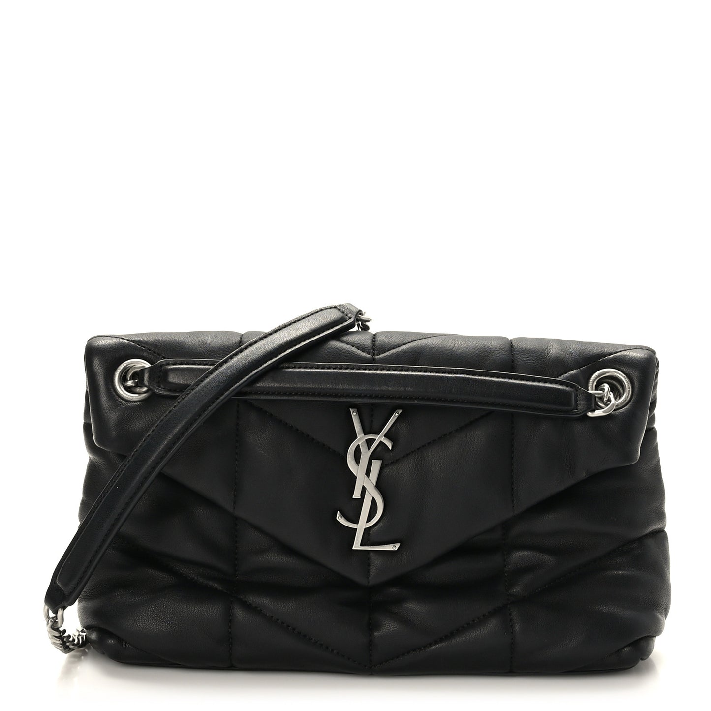 Lambskin Quilted Small Loulou Puffer Monogram Chain Satchel Black
