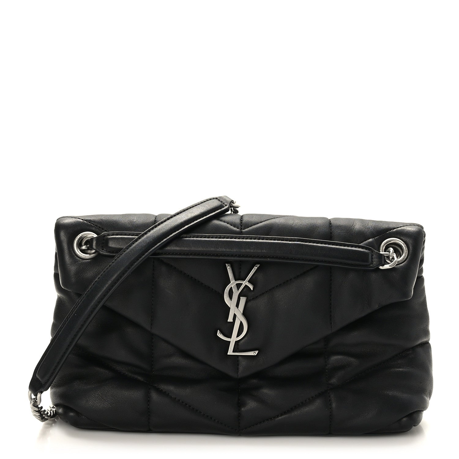 Saint Laurent Lambskin Quilted Small Loulou Puffer Monogram Chain Satchel Black 1 of 9