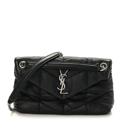 Saint Laurent Lambskin Quilted Small Loulou Puffer Monogram Chain Satchel Black 1 of 9
