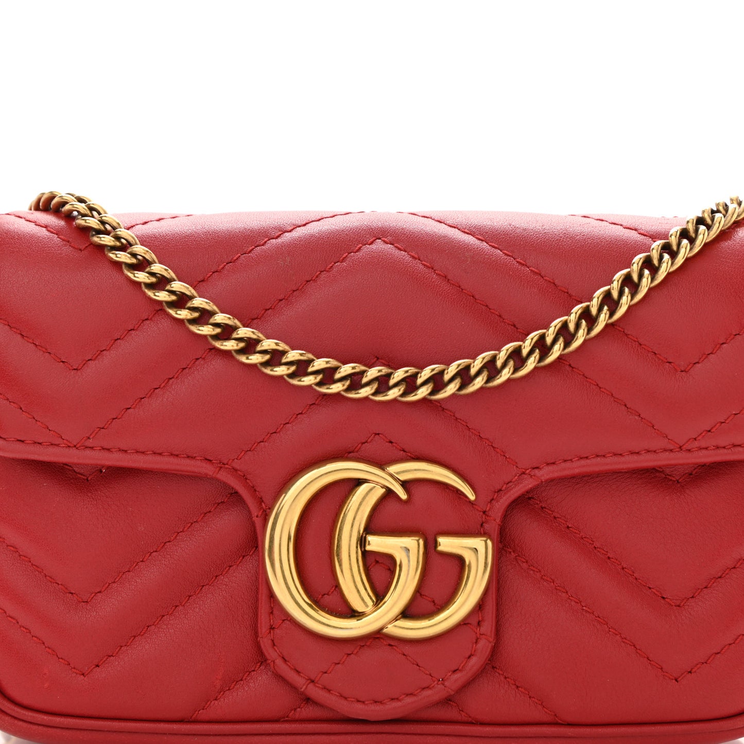 Calfskin Matelasse Super Mini GG Marmont Shoulder Bag Hibiscus Red