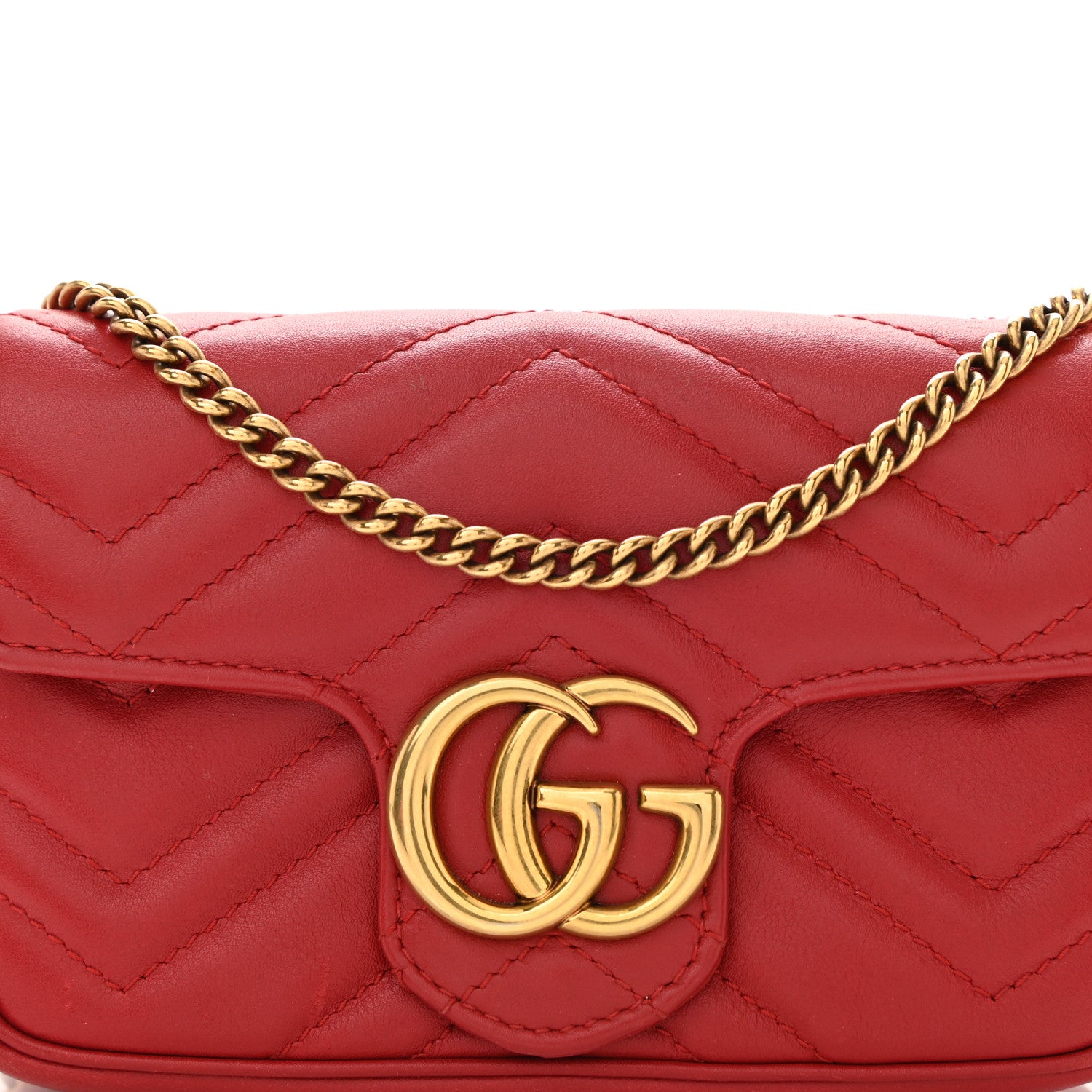 Gucci Calfskin Matelasse Super Mini GG Marmont Shoulder Bag Hibiscus Red 8 of 11