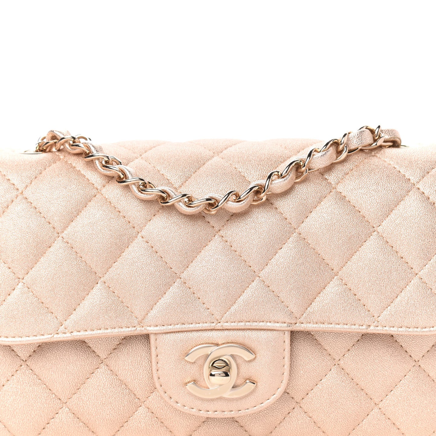 Metallic Lambskin Quilted Mini Rectangular Flap Gold