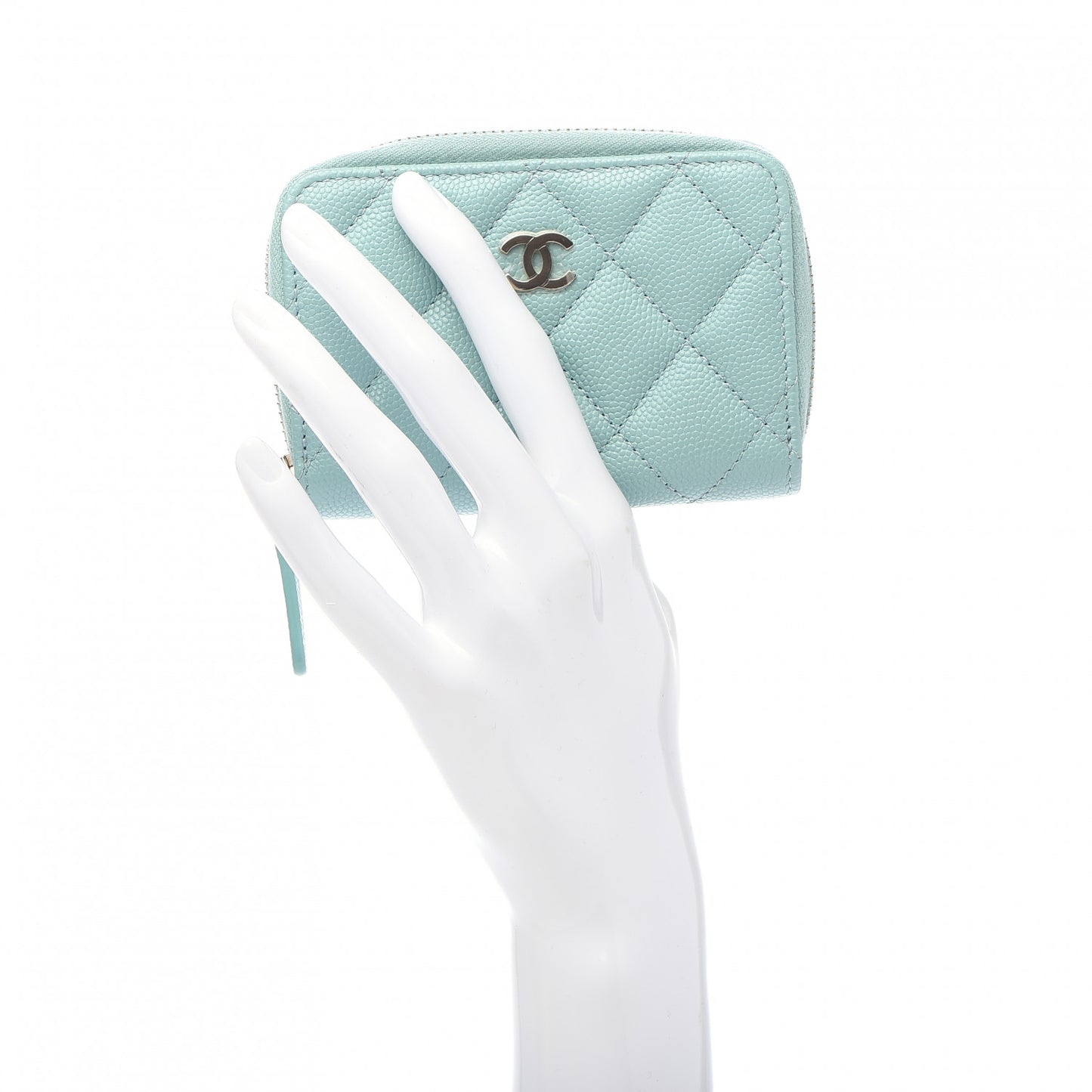 Caviar Quilted Zip Coin Purse Light Blue