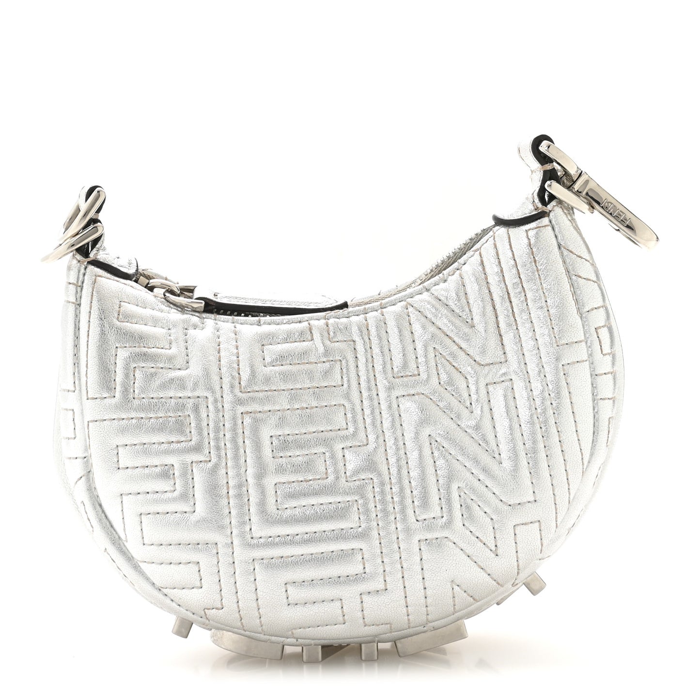 X MARC JACOBS Laminated Craquele Lambskin Nano Fendigraphy Hobo Charm Argento