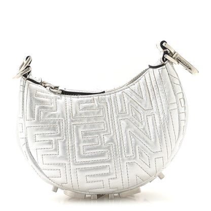 Fendi X MARC JACOBS Laminated Craquele Lambskin Nano Fendigraphy Hobo Charm Argento 1 of 8