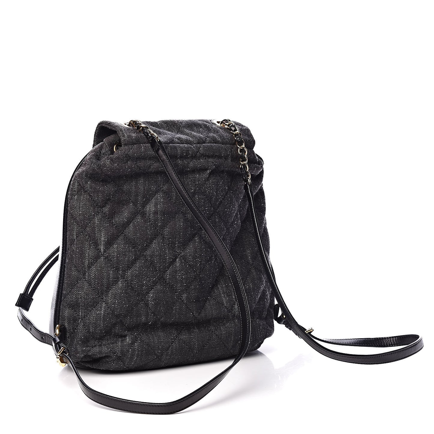 Denim Calfskin Quilted Backpack Dark Grey Black