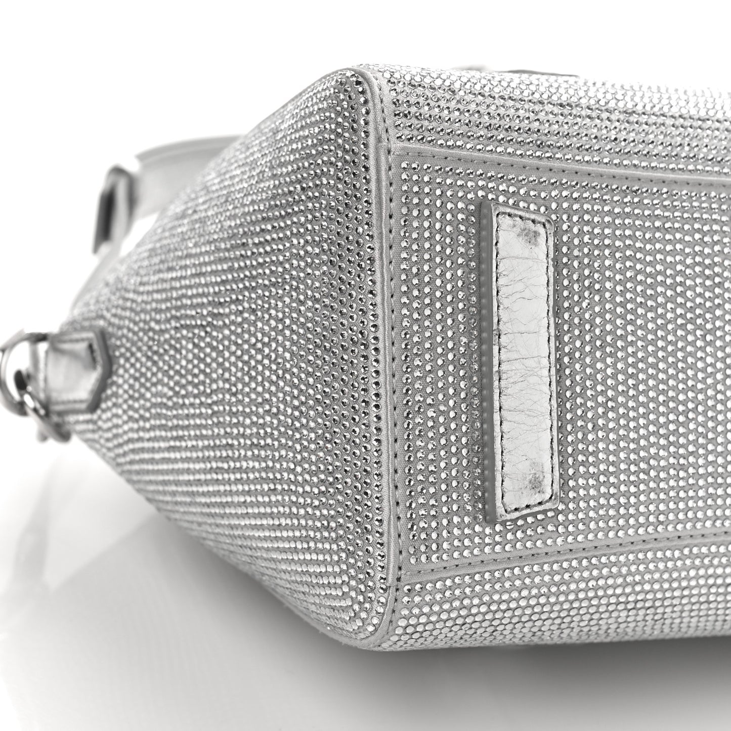 Crystal Embellished Mini Lock Antigona Shoulder Bag Silvery Grey