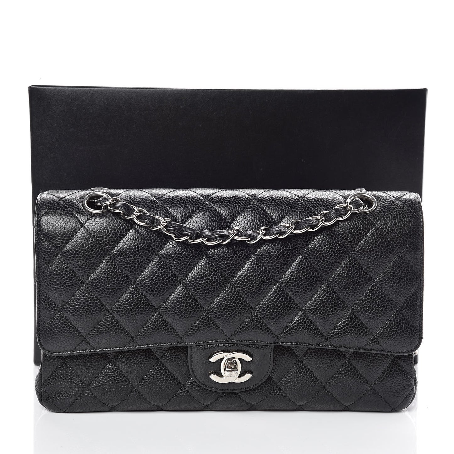 Caviar Quilted Medium Double Flap Black