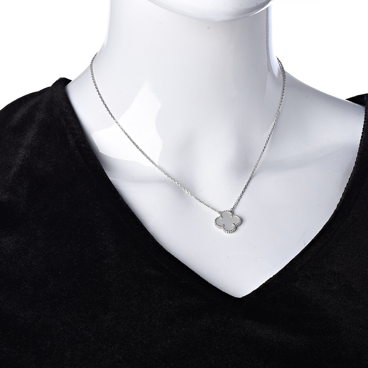 Van Cleef & Arpels 18K White Gold Mother of Pearl Vintage Alhambra Pendant Necklace 2 of 7