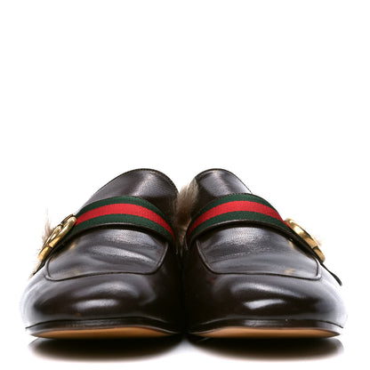 Gucci Calfskin Fur Web GG Mens Princetown Slippers 11 Cocoa 2 of 5