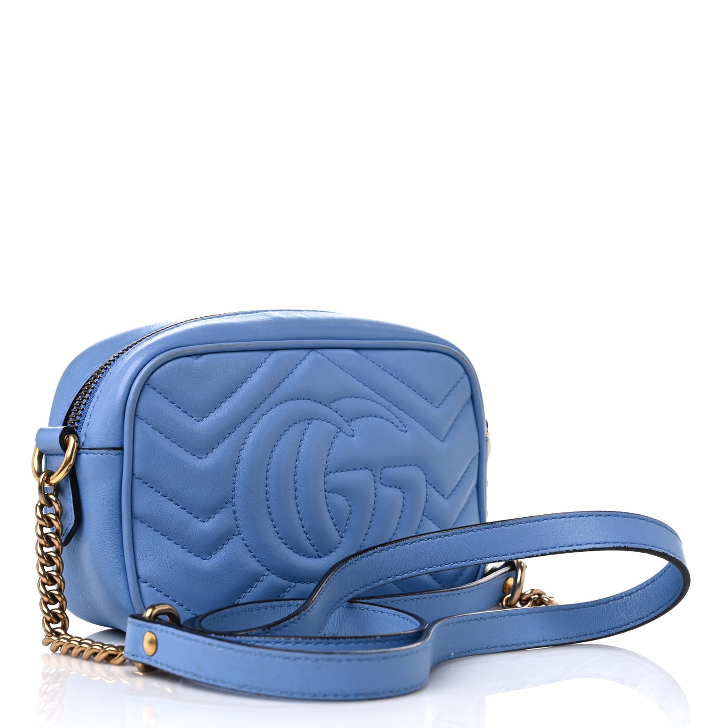 Calfskin Matelasse Mini GG Marmont Chain Shoulder Bag Clear Sky Blue