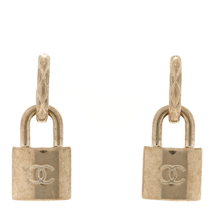 Chanel Metal Lock Drop Earrings Light Gold 1 of 4