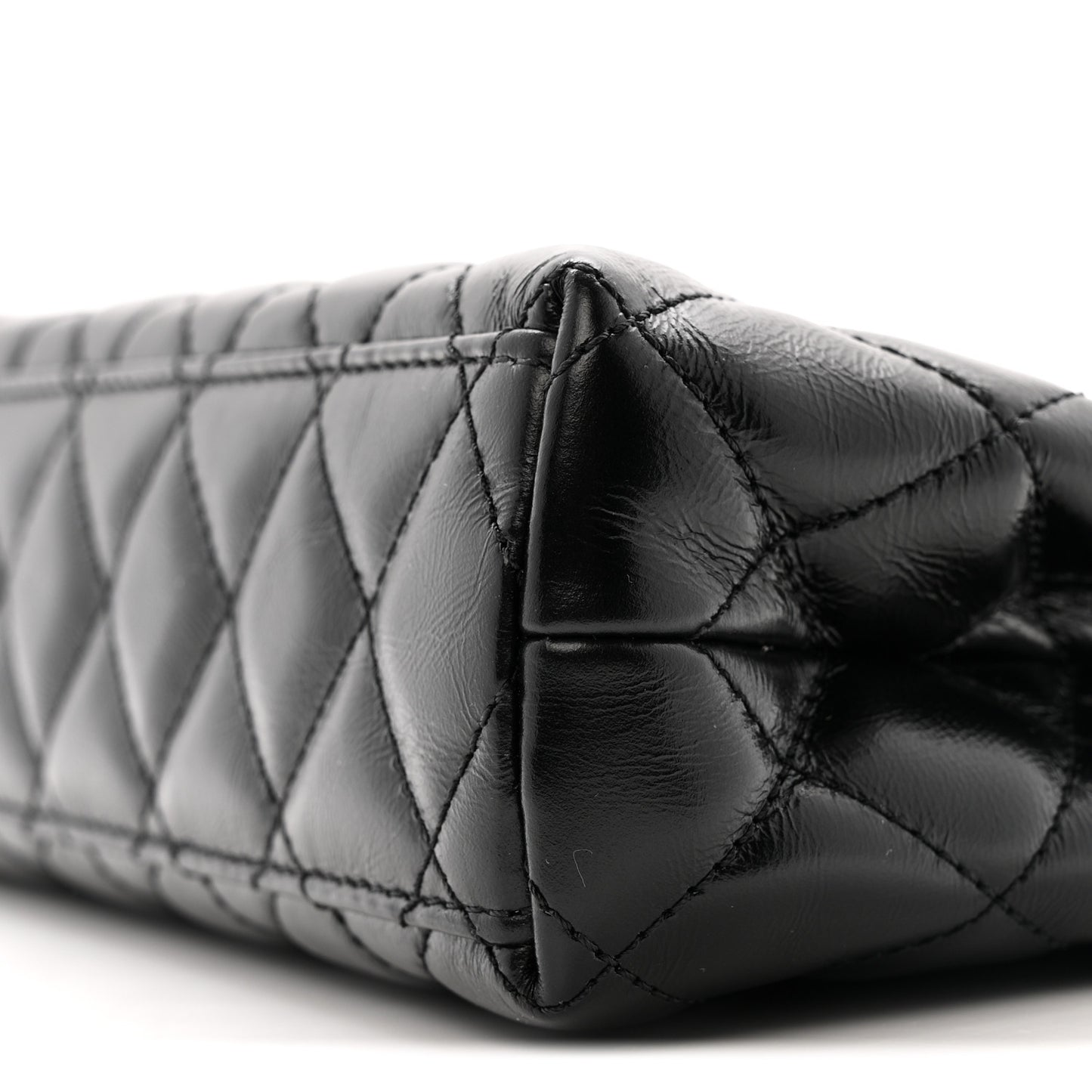 Shiny Aged Calfskin Quilted Nano Kelly Shopper Black