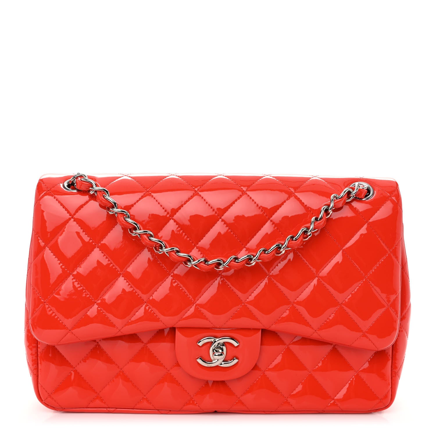 Chanel Patent Quilted Jumbo Double Flap Red 1 of 13