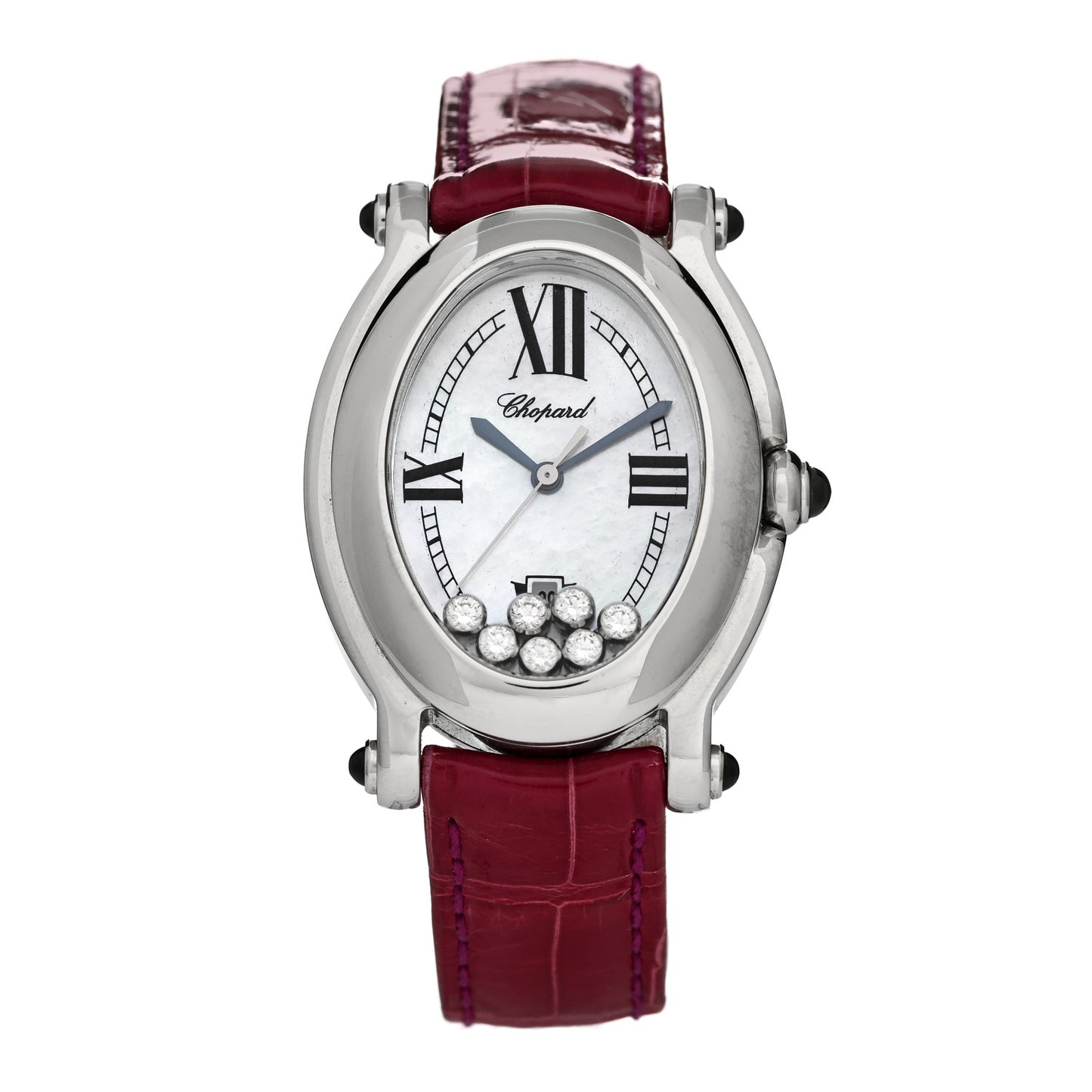 Stainless Steel Alligator 7 Diamond Mother of Pearl 31mm Oval Happy Sport Quartz Watch