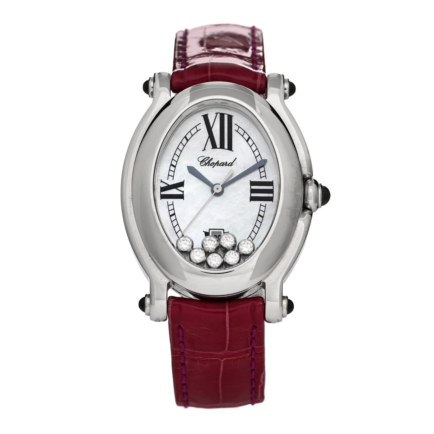 Chopard Stainless Steel Alligator 7 Diamond Mother of Pearl 31mm Oval Happy Sport Quartz Watch 1 of 4