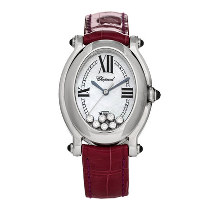 Chopard Stainless Steel Alligator 7 Diamond Mother of Pearl 31mm Oval Happy Sport Quartz Watch 1 of 4