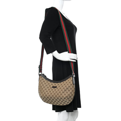 Gucci Monogram Web Medium Half Moon Hobo Dark Brown 2 of 10