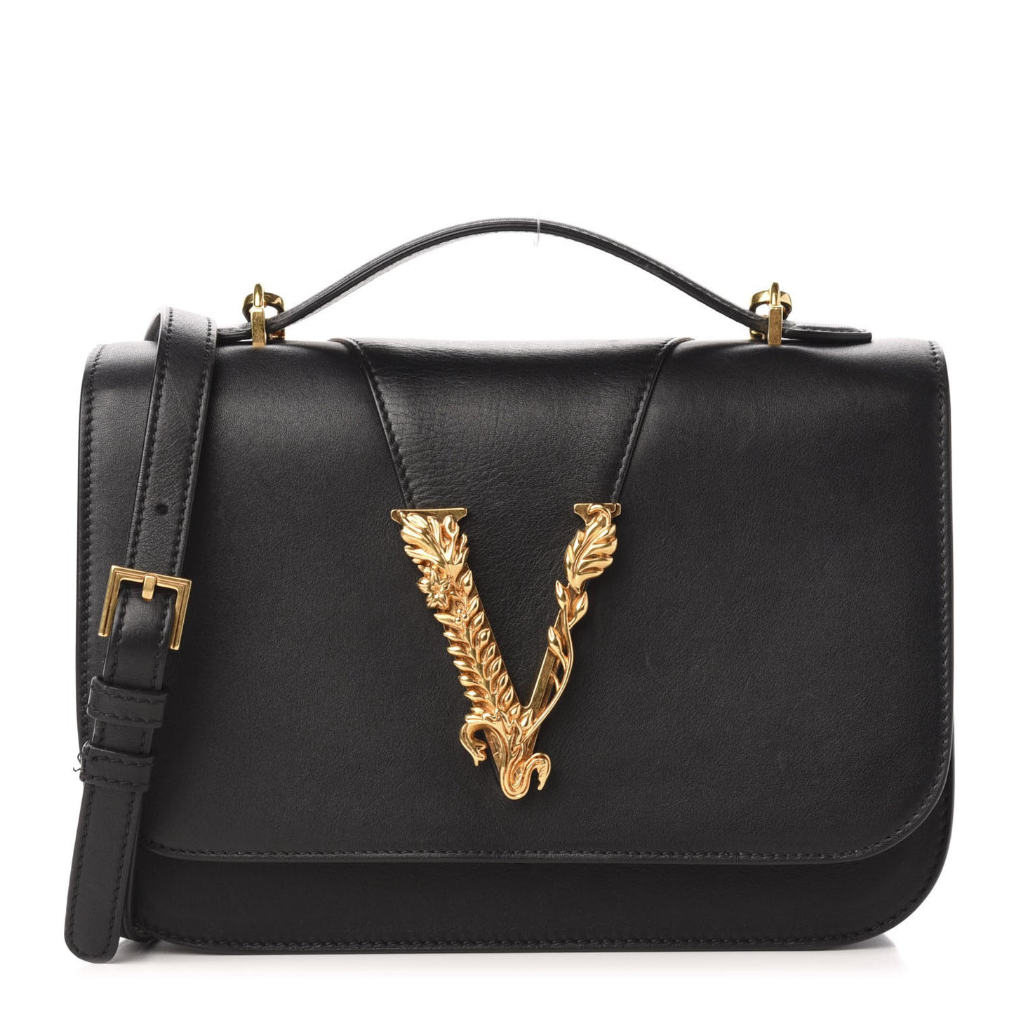 Vitello Barocco Virtus Top Handle Shoulder Bag Black