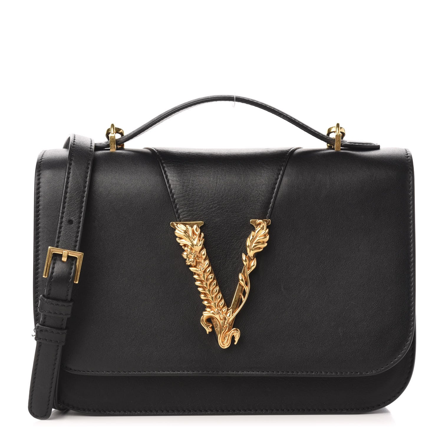 Versace Vitello Barocco Virtus Top Handle Shoulder Bag Black 1 of 11