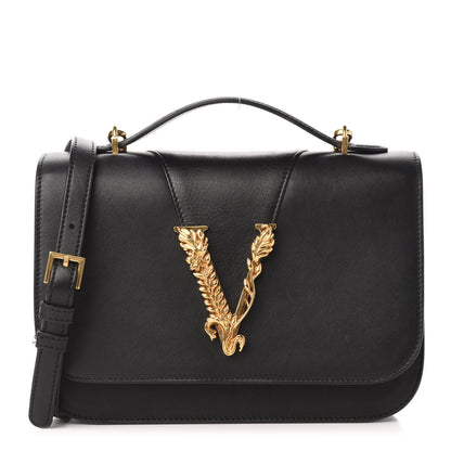 Versace Vitello Barocco Virtus Top Handle Shoulder Bag Black 1 of 11