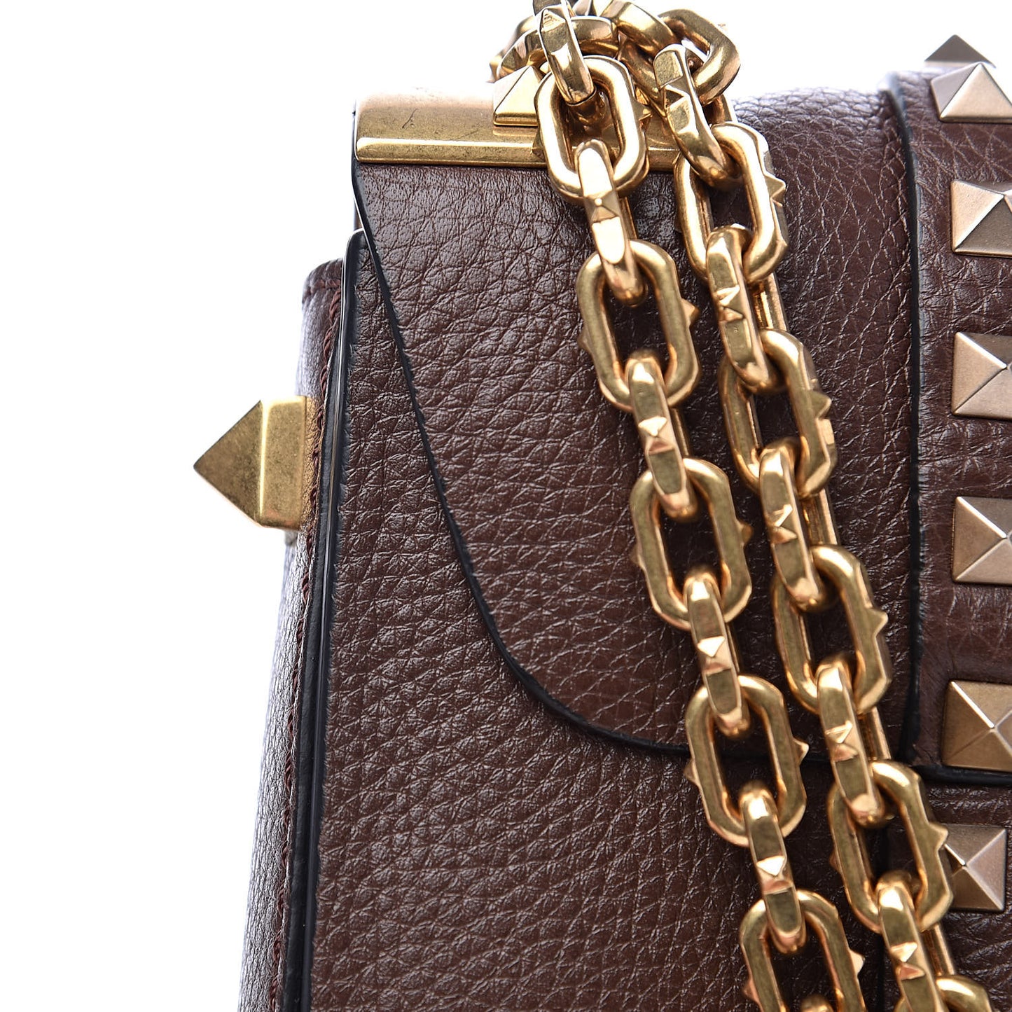 Grained Calfskin Tribal B-Rockstud Rolling Flap Cacao