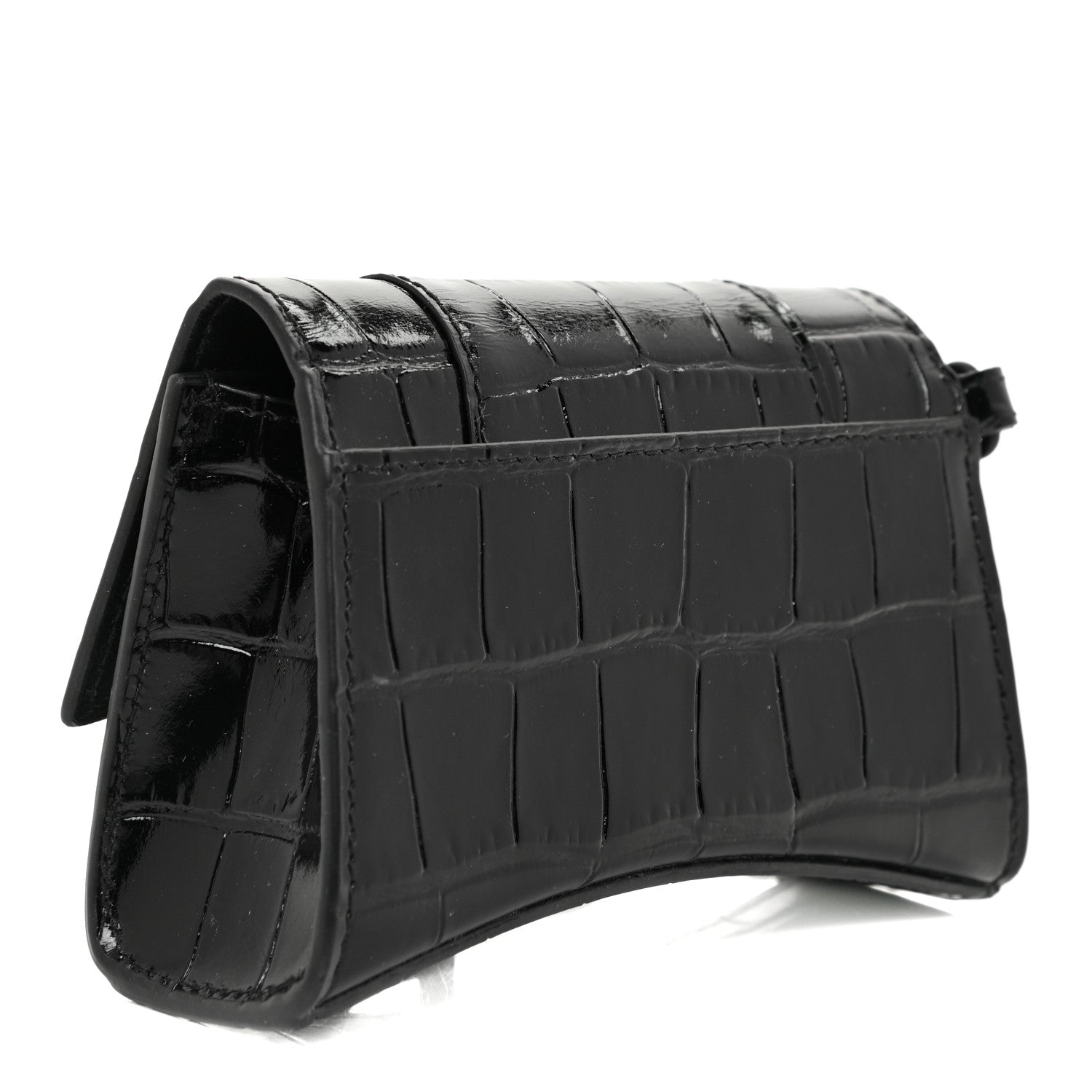 Balenciaga Shiny Calfskin Monochrome Crocodile Embossed Hourglass Chain Cardholder Black 3 of 12