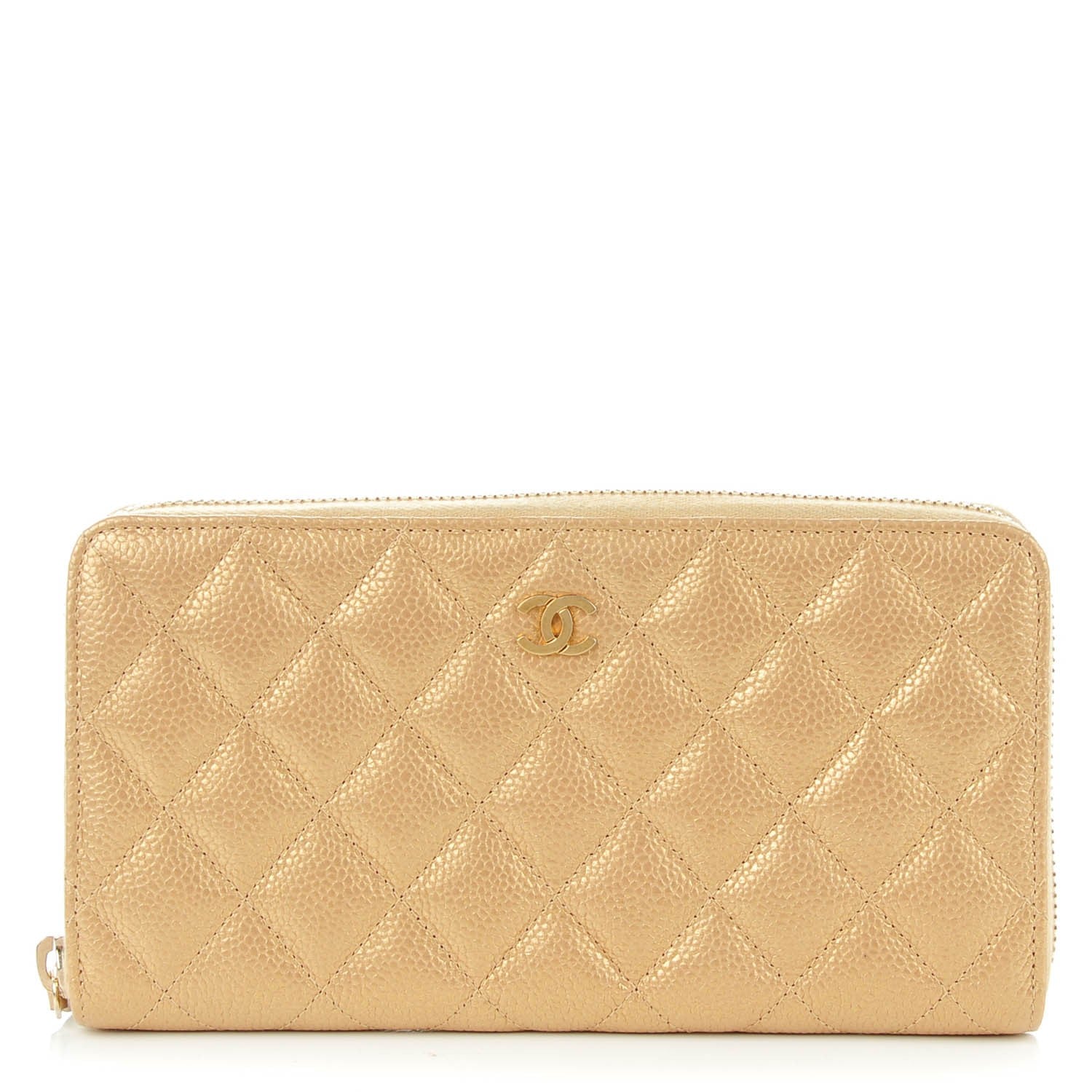 Chanel Pearly Caviar Quilted Large Gusset Zip Around Wallet Gold 1 of 8