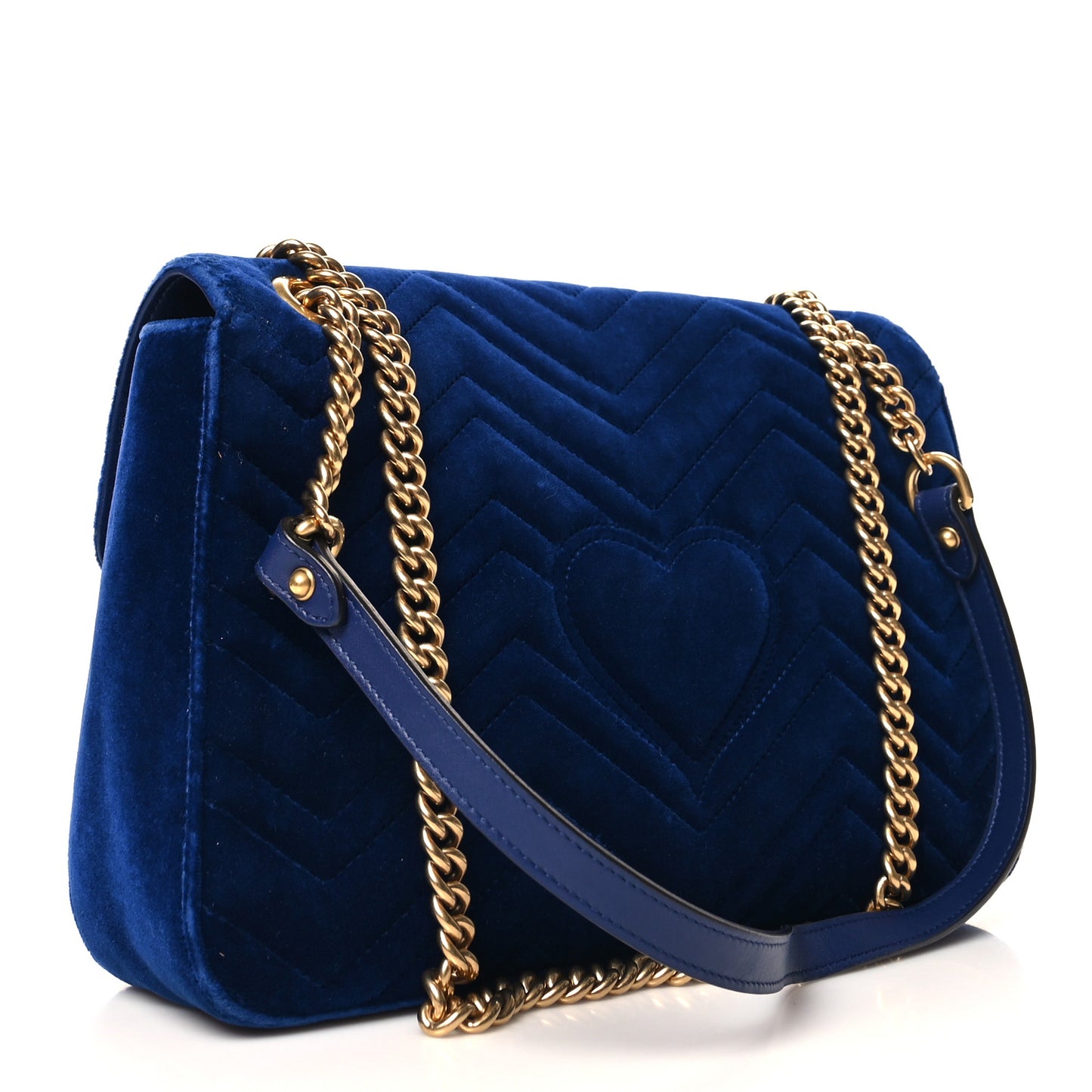 Velvet Matelasse Medium GG Marmont Shoulder Bag Cobalt Blue