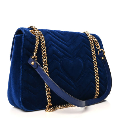 Gucci Velvet Matelasse Medium GG Marmont Shoulder Bag Cobalt Blue 3 of 11