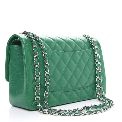 Chanel Caviar Quilted Jumbo Double Flap Green 3 of 11
