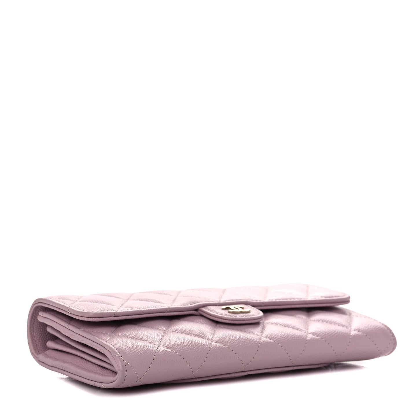 Caviar Quilted Large Gusset Flap Wallet Light Pink
