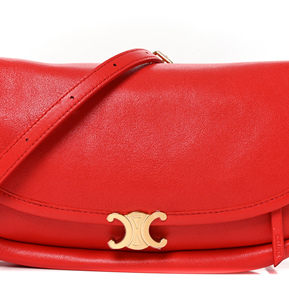Celine Shiny Lambskin Soft Triomphe Little Half Moon Ultra Red 7 of 9
