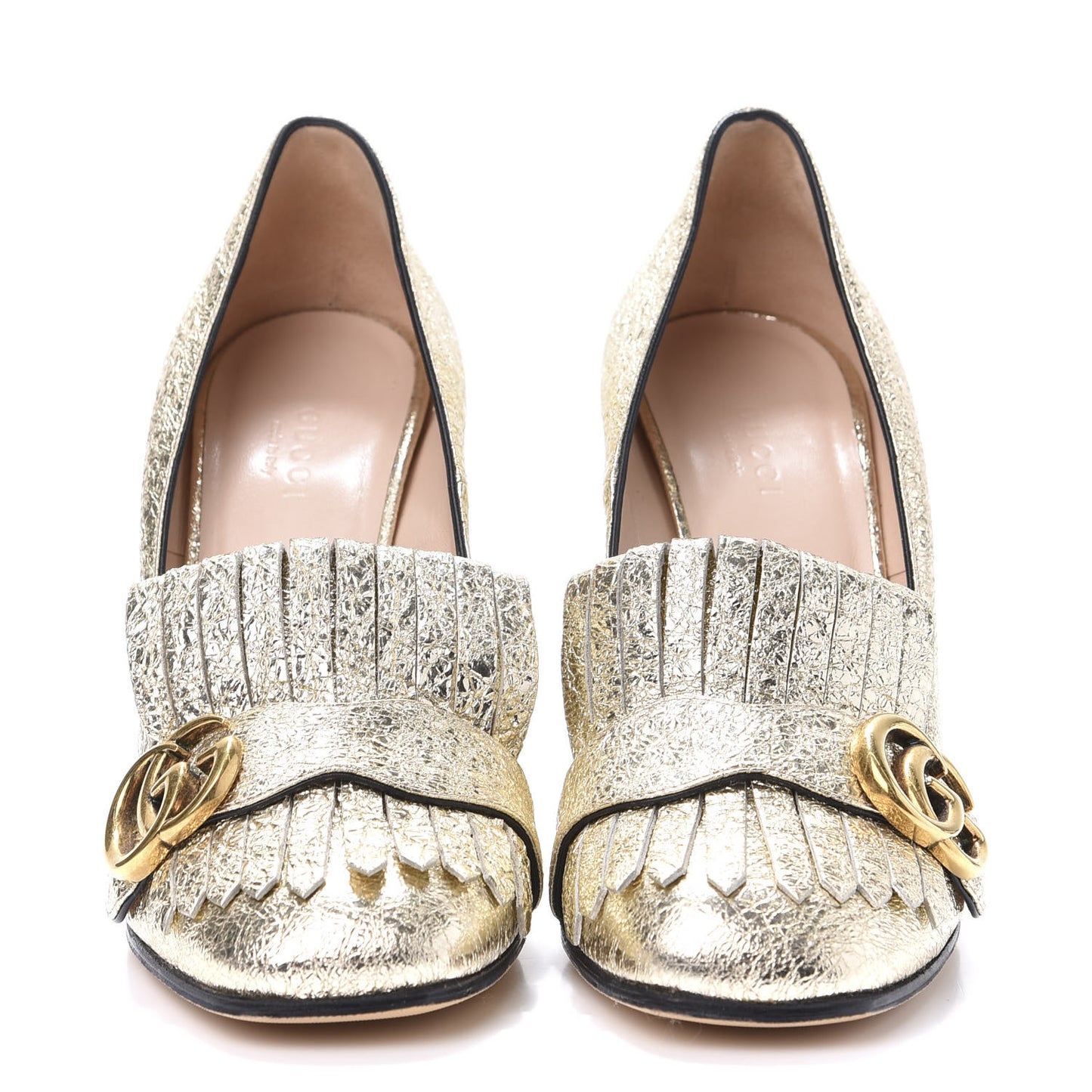 Galassia GG Marmont Fringe 105mm Loafer Pumps 38 Platino