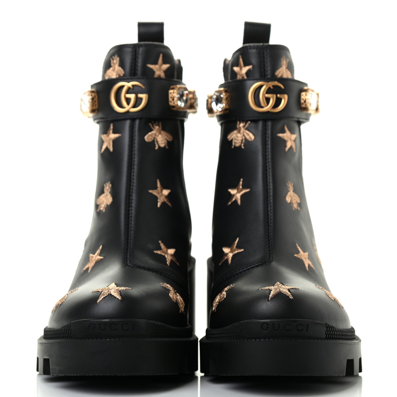 Gucci Calfskin Bee Star Embroidered Belt Ankle Boots 36 Black 2 of 7