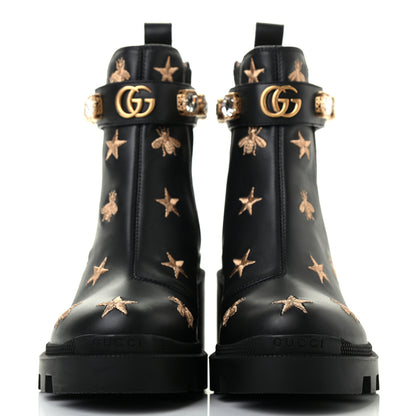 Gucci Calfskin Bee Star Embroidered Belt Ankle Boots 36 Black 2 of 7