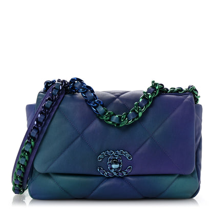 Chanel Tie Dye Calfskin Quilted Medium Chanel 19 Flap Blue Purple 1 of 11