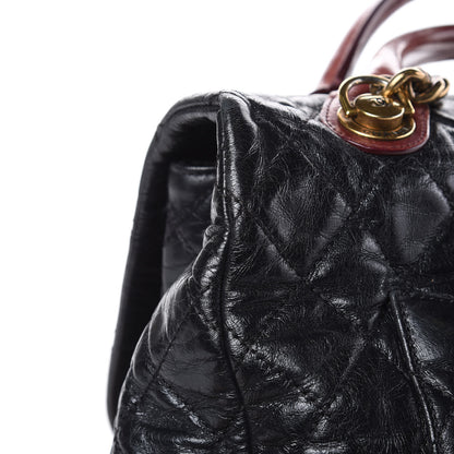 Chanel Glazed Calfskin Castle Rock Large Flap Black Burgundy 16 of 19
