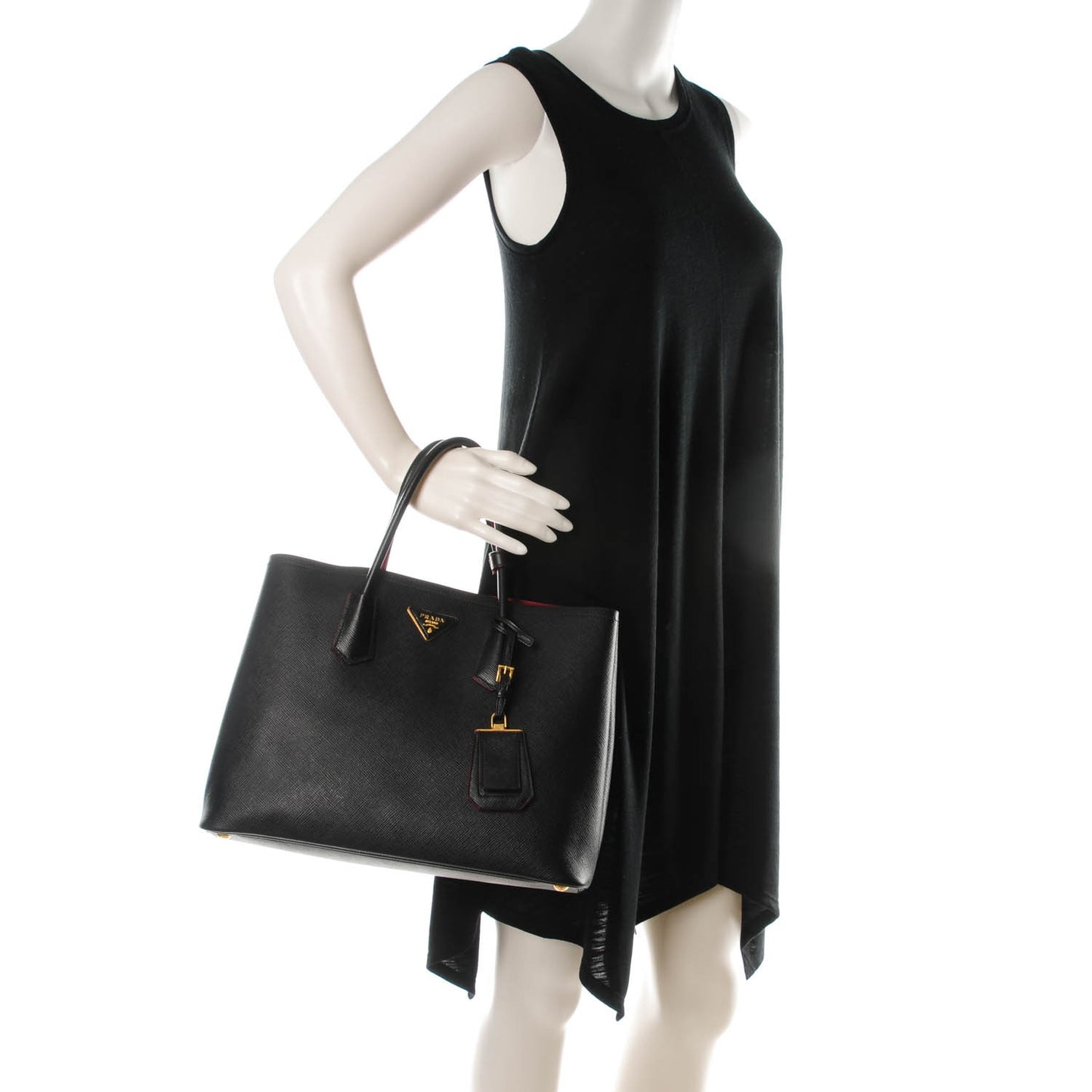 Saffiano Cuir Large Double Bag Nero Black Ciliegia