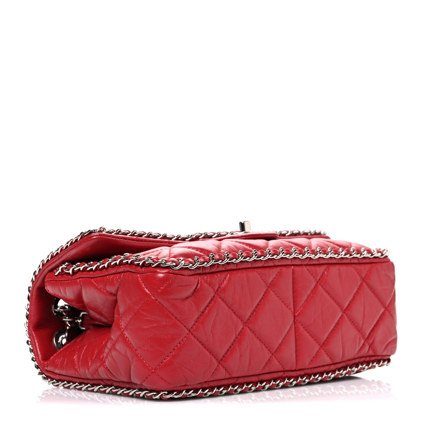 Crumpled Calfskin Medium Chain All Over Flap Red