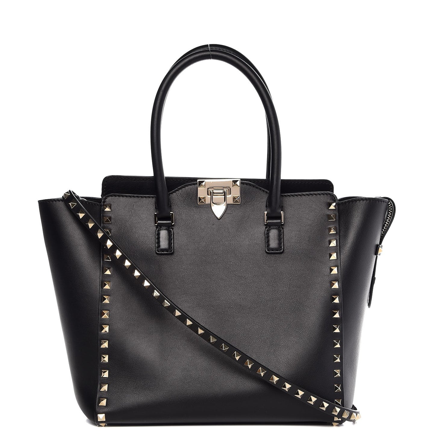 Vitello Rockstud Double Handle Tote Black