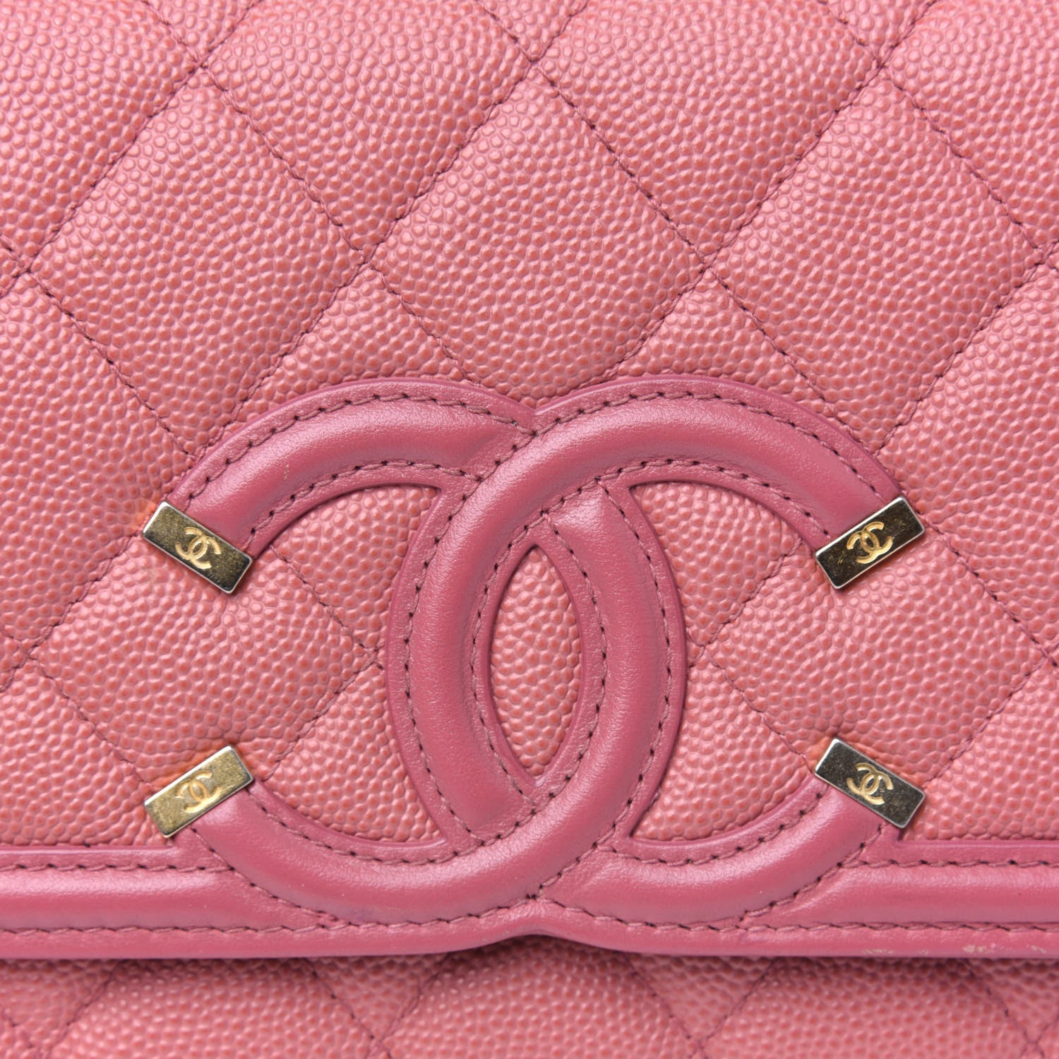 Chanel Caviar Quilted CC Filigree Wallet On Chain WOC Pink 16 of 18