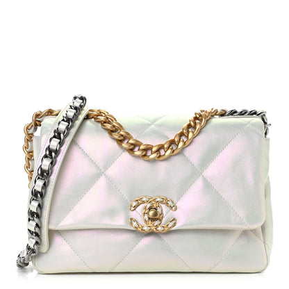 Chanel Iridescent Calfskin Quilted Medium Chanel 19 Flap White 1 of 10